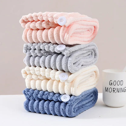 1Pcs Microfiber Quick-dry Hair Towel Cap with Button Super Absorption Bath Hat Fast Drying Hair Drying Wrap Hat Towel for Women - ZOOMNSTORE