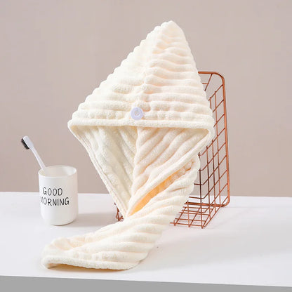 1Pcs Microfiber Quick-dry Hair Towel Cap with Button Super Absorption Bath Hat Fast Drying Hair Drying Wrap Hat Towel for Women - ZOOMNSTORE