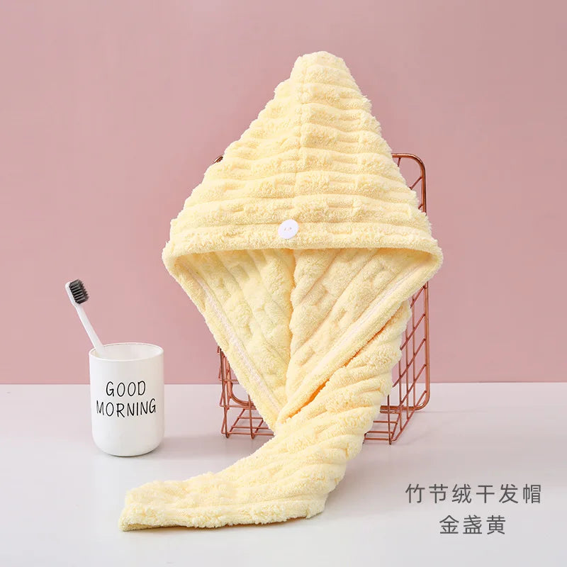 1Pcs Microfiber Quick-dry Hair Towel Cap with Button Super Absorption Bath Hat Fast Drying Hair Drying Wrap Hat Towel for Women - ZOOMNSTORE