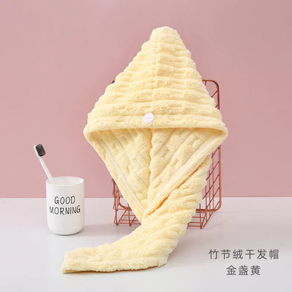 1Pcs Microfiber Quick-dry Hair Towel Cap with Button Super Absorption Bath Hat Fast Drying Hair Drying Wrap Hat Towel for Women - ZOOMNSTORE