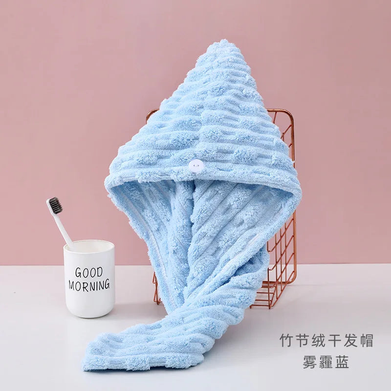 1Pcs Microfiber Quick-dry Hair Towel Cap with Button Super Absorption Bath Hat Fast Drying Hair Drying Wrap Hat Towel for Women - ZOOMNSTORE