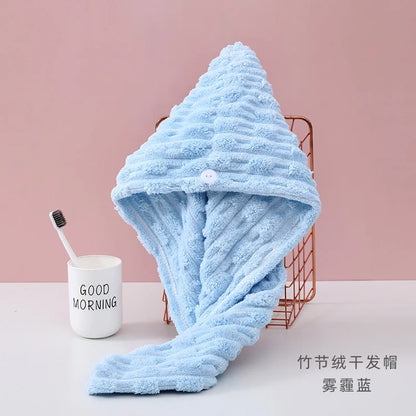 1Pcs Microfiber Quick-dry Hair Towel Cap with Button Super Absorption Bath Hat Fast Drying Hair Drying Wrap Hat Towel for Women - ZOOMNSTORE