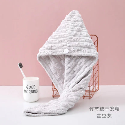 1Pcs Microfiber Quick-dry Hair Towel Cap with Button Super Absorption Bath Hat Fast Drying Hair Drying Wrap Hat Towel for Women - ZOOMNSTORE