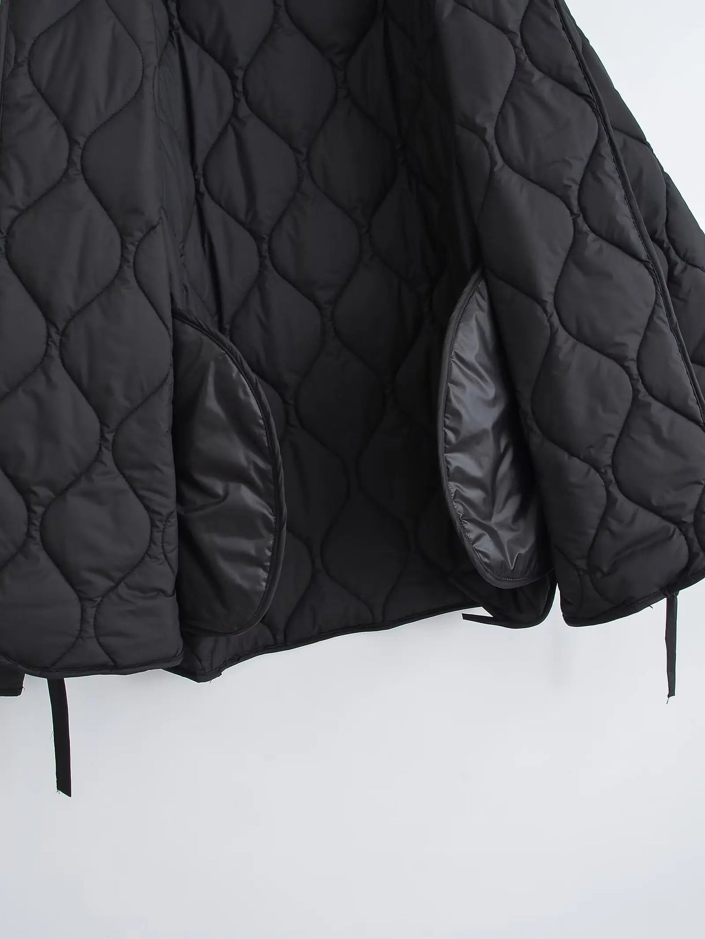 Quilted Jacket Women - Cropped Coat With Bow Lace-Up, Long Sleeve Casual Outerwear - ZOOMNSTORE