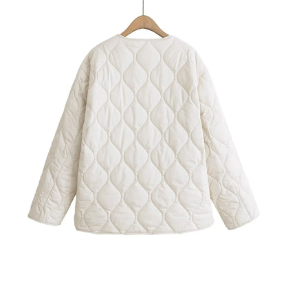 Quilted Jacket Women - Cropped Coat With Bow Lace-Up, Long Sleeve Casual Outerwear - ZOOMNSTORE