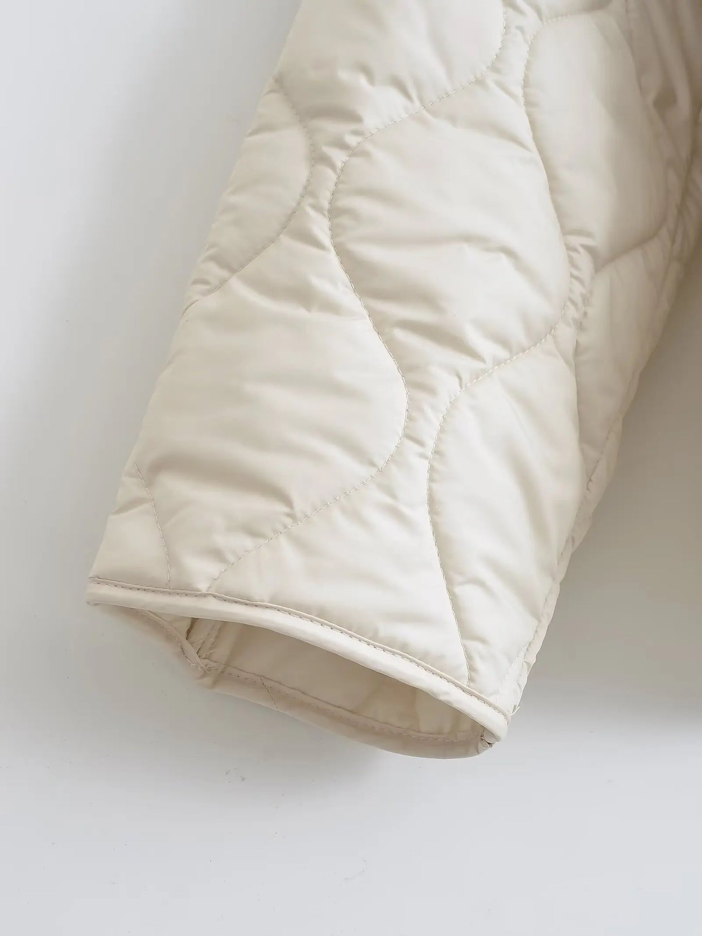 Quilted Jacket Women - Cropped Coat With Bow Lace-Up, Long Sleeve Casual Outerwear - ZOOMNSTORE