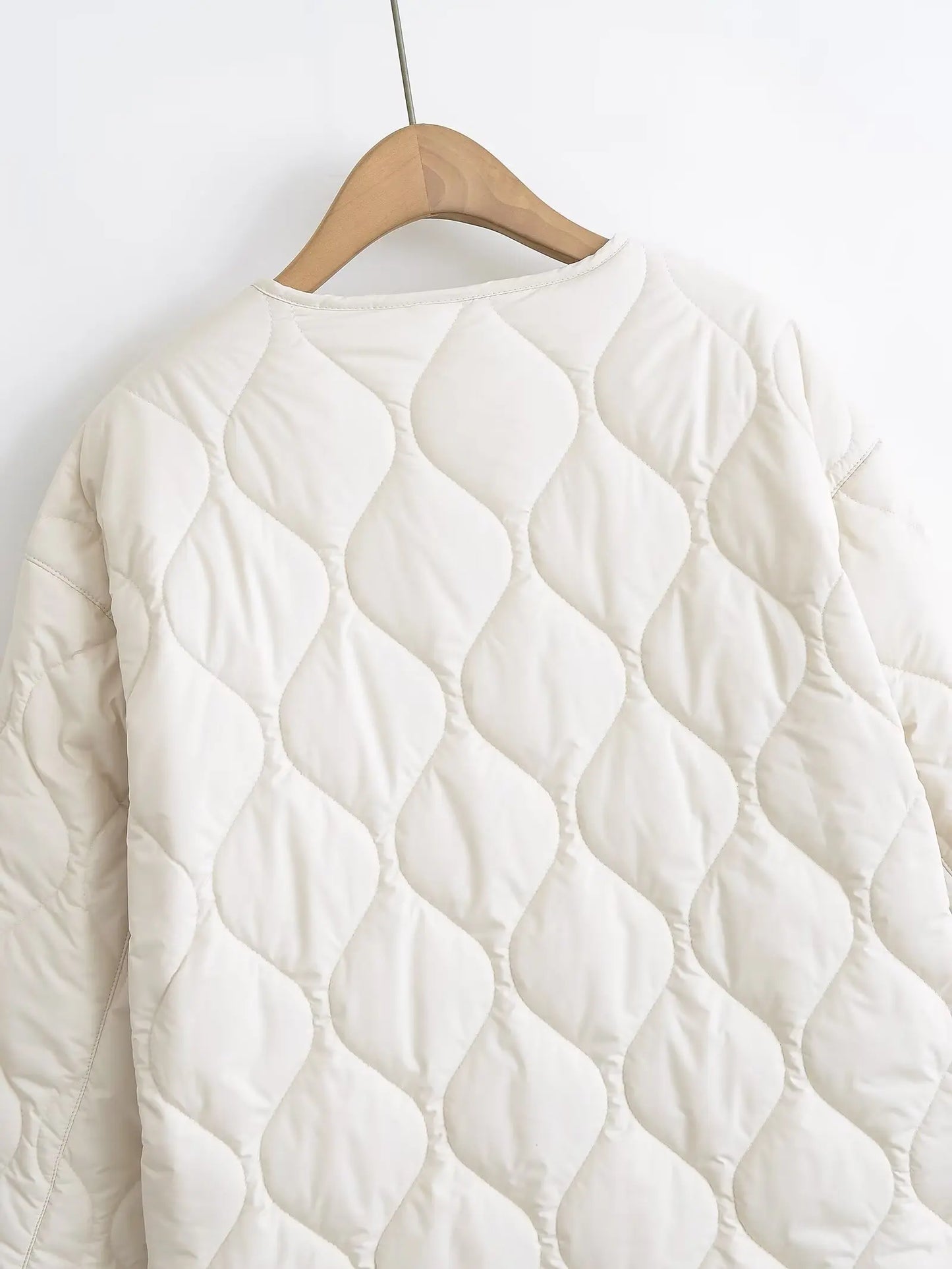 Quilted Jacket Women - Cropped Coat With Bow Lace-Up, Long Sleeve Casual Outerwear - ZOOMNSTORE