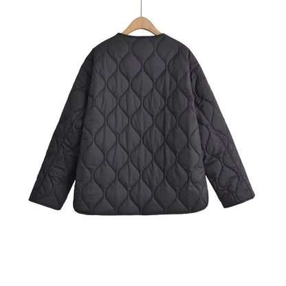 Quilted Jacket Women - Cropped Coat With Bow Lace-Up, Long Sleeve Casual Outerwear - ZOOMNSTORE