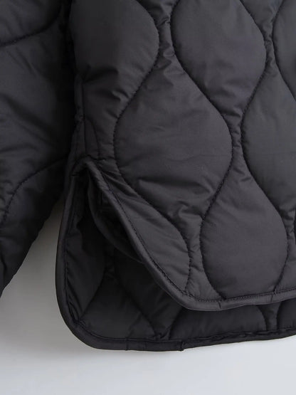 Quilted Jacket Women - Cropped Coat With Bow Lace-Up, Long Sleeve Casual Outerwear - ZOOMNSTORE