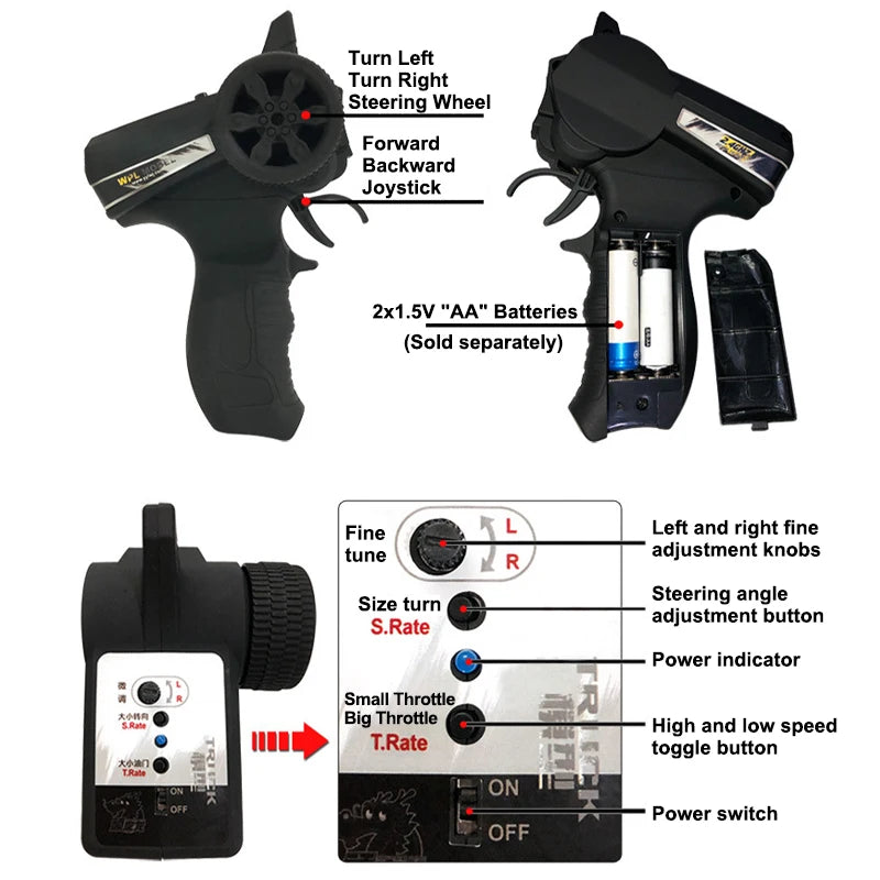 WPL D12 RC Car - 110 Drift  Climb Truck with LED Lights for Kids - ZOOMNSTORE