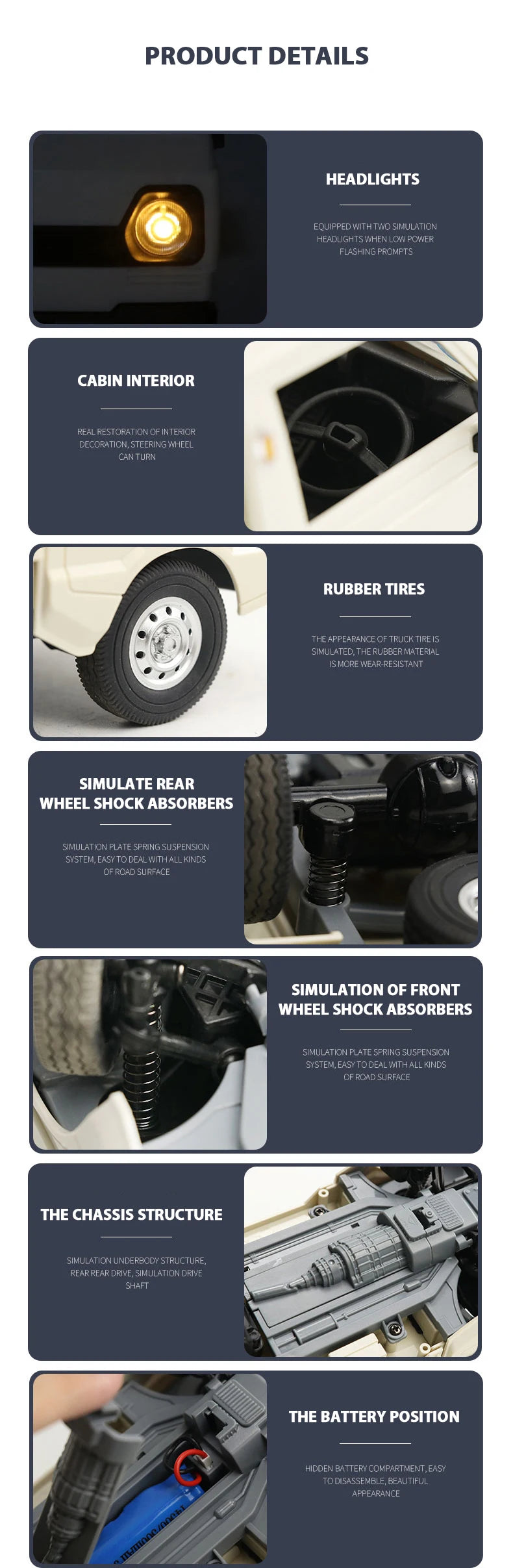 WPL D12 RC Car - 110 Drift  Climb Truck with LED Lights for Kids - ZOOMNSTORE