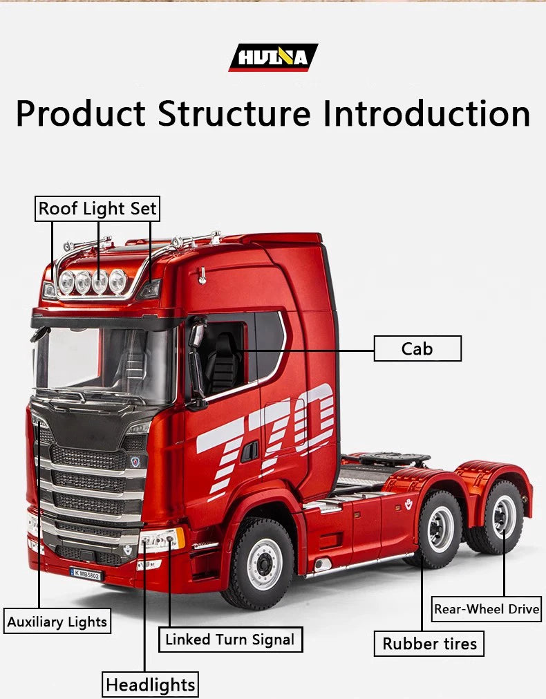 HUINA 1501 770S RC Tractor Truck - 118 Scale Alloy Engineering Vehicle with Lights and Sounds - ZOOMNSTORE