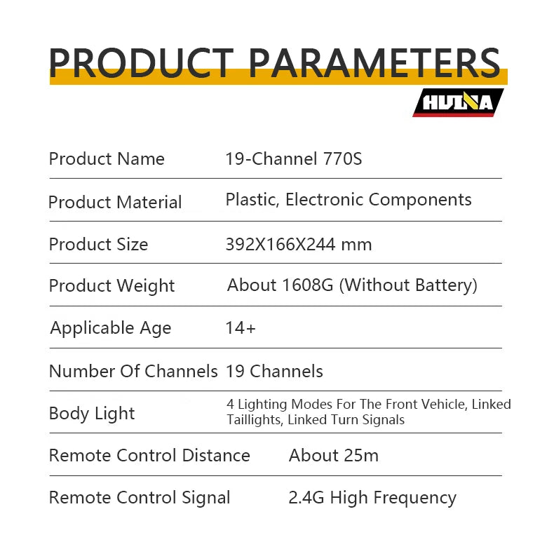 HUINA 1501 770S RC Tractor Truck - 118 Scale Alloy Engineering Vehicle with Lights and Sounds - ZOOMNSTORE