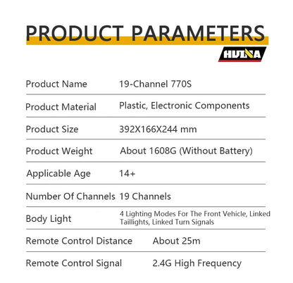 HUINA 1501 770S RC Tractor Truck - 118 Scale Alloy Engineering Vehicle with Lights and Sounds - ZOOMNSTORE