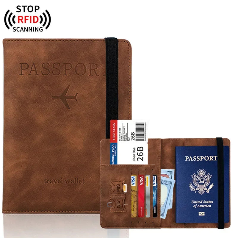 RFID Blocking Leather Passport Holder Wallet - Multi-Function Travel Case for Men  Women - ZOOMNSTORE