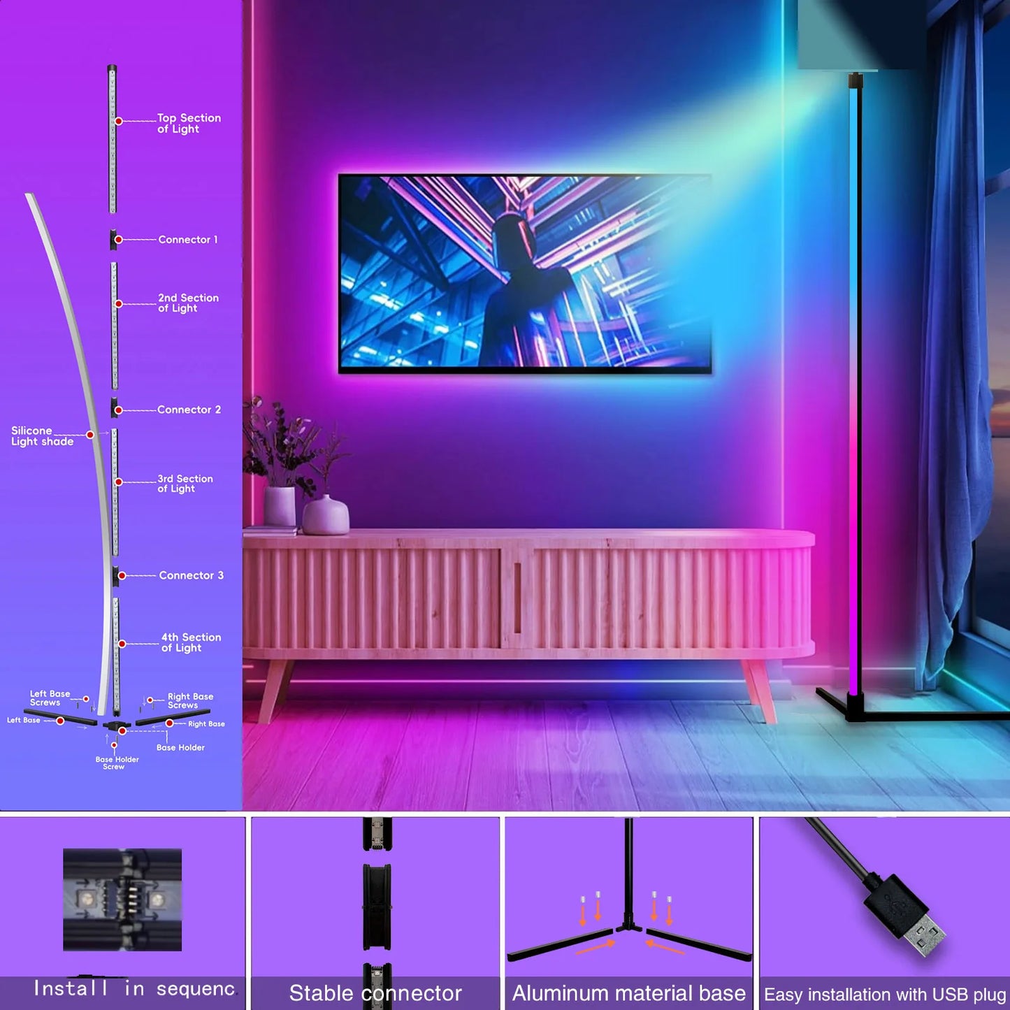 RGB Music Sync Floor Lamp - 16 Million Color Changing Mood Light - ZOOMNSTORE