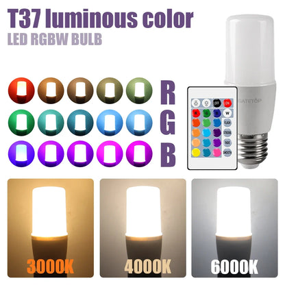 RGB LED Bulb - 2PCS E14/E27/B22 T37 Multicolor Dimmable Light with Remote Control - ZOOMNSTORE