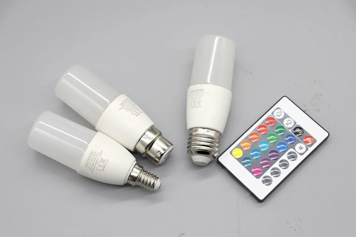 RGB LED Bulb - 2PCS E14/E27/B22 T37 Multicolor Dimmable Light with Remote Control - ZOOMNSTORE
