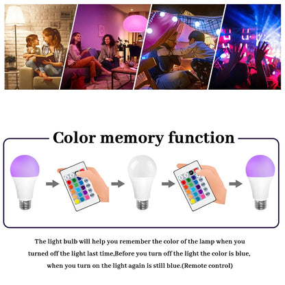 RGB LED Bulb - 2PCS E14/E27/B22 T37 Multicolor Dimmable Light with Remote Control - ZOOMNSTORE