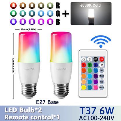 RGB LED Bulb - 2PCS E14/E27/B22 T37 Multicolor Dimmable Light with Remote Control - ZOOMNSTORE