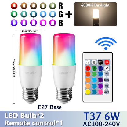 RGB LED Bulb - 2PCS E14/E27/B22 T37 Multicolor Dimmable Light with Remote Control - ZOOMNSTORE