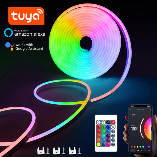 RGB Neon LED Strip - Waterproof Flexible LED Ribbon with Tuya App Remote Control for Home Decor - ZOOMNSTORE