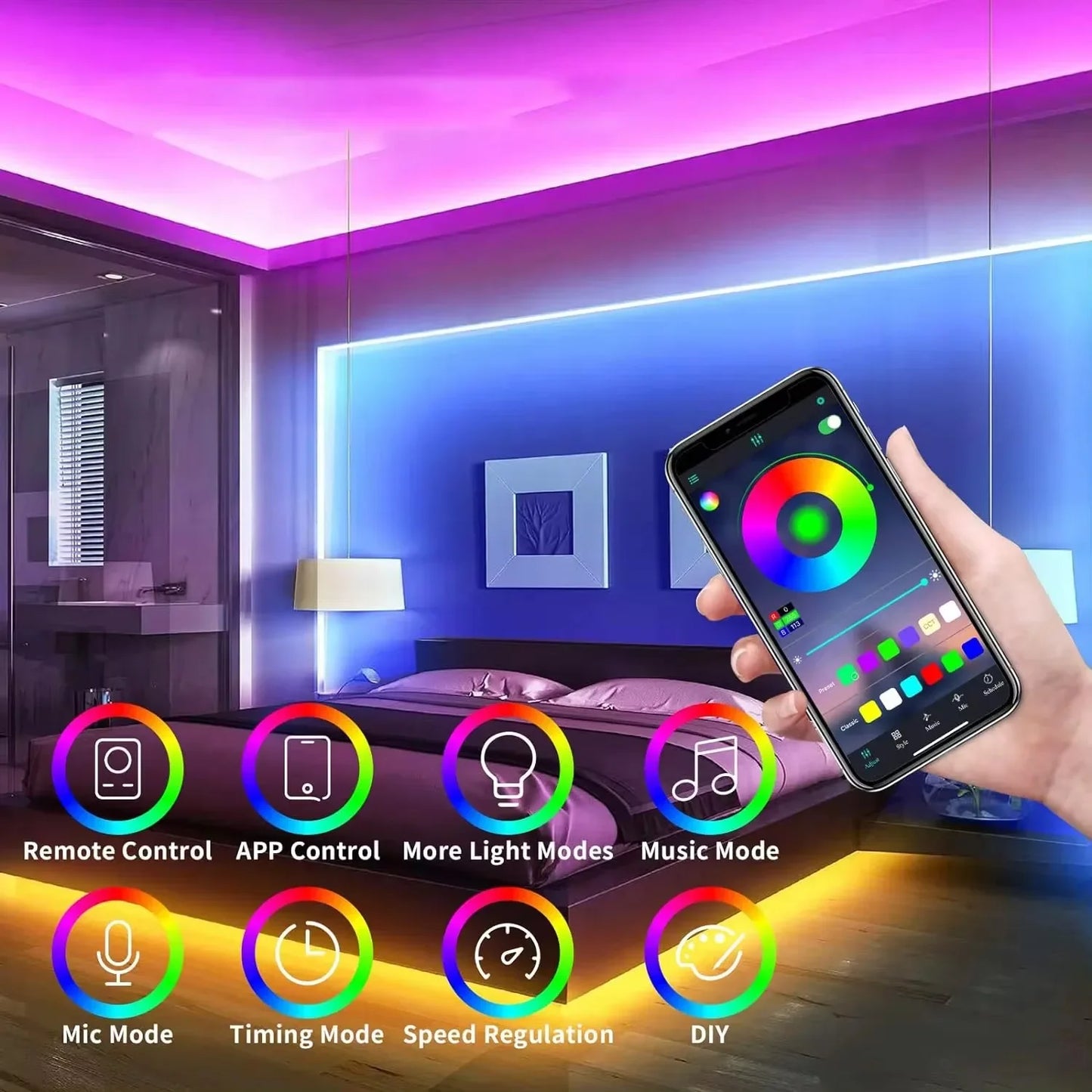 RGB Neon LED Strip - Waterproof Flexible LED Ribbon with Tuya App Remote Control for Home Decor - ZOOMNSTORE