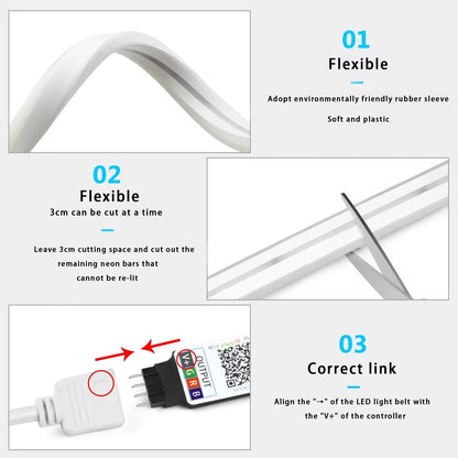 RGB Neon LED Strip - Waterproof Flexible LED Ribbon with Tuya App Remote Control for Home Decor - ZOOMNSTORE