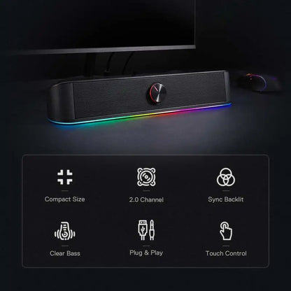 RGB Soundbar Speaker - Redragon GS560 USB Powered 2.0 Channel Desktop Soundbar with Dynamic LED Lighting - ZOOMNSTORE