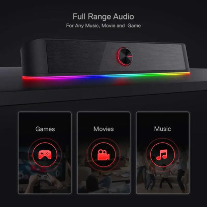 RGB Soundbar Speaker - Redragon GS560 USB Powered 2.0 Channel Desktop Soundbar with Dynamic LED Lighting - ZOOMNSTORE