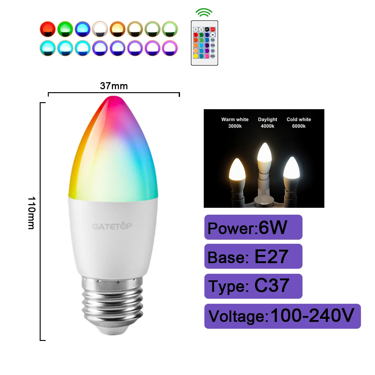 RGBW LED Bulb - Smart Color Changing Bulb With Remote Control | E27 Spotlight - ZOOMNSTORE