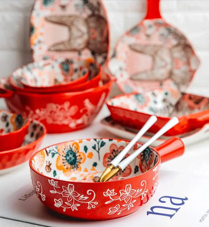 Hand-Painted Rabbit Bowl and Plate Set - Cute Ceramic Soup and Salad Dish - ZOOMNSTORE