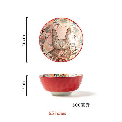 Hand-Painted Rabbit Bowl and Plate Set - Cute Ceramic Soup and Salad Dish - ZOOMNSTORE