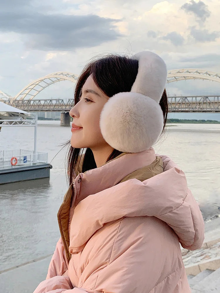 Rabbit Fur Earmuffs | Real Rex Fur Ear Warmers For Women & Unisex, Warm Covers - ZOOMNSTORE