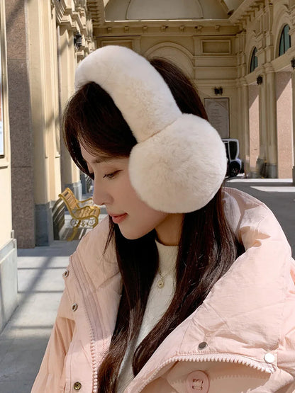 Rabbit Fur Earmuffs | Real Rex Fur Ear Warmers For Women & Unisex, Warm Covers - ZOOMNSTORE