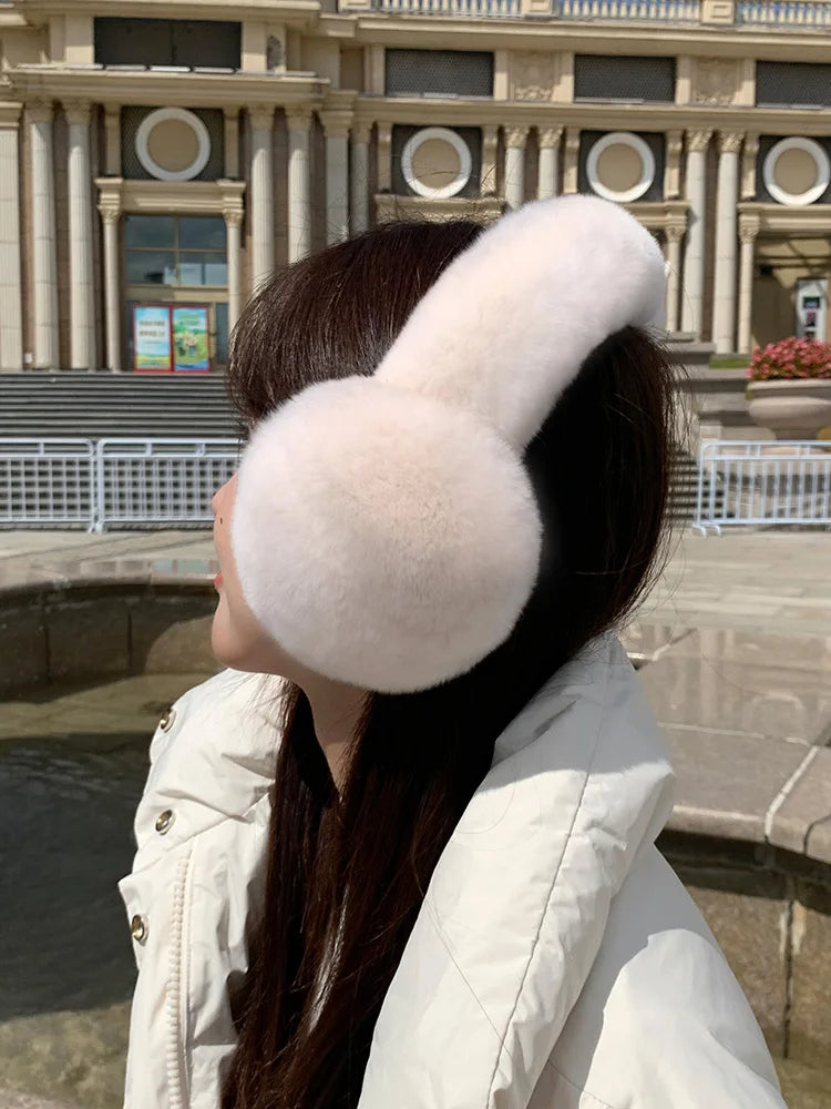 Rabbit Fur Earmuffs | Real Rex Fur Ear Warmers For Women & Unisex, Warm Covers - ZOOMNSTORE