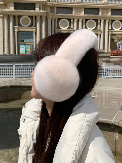 Rabbit Fur Earmuffs | Real Rex Fur Ear Warmers For Women & Unisex, Warm Covers - ZOOMNSTORE
