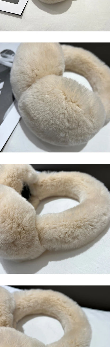 Rabbit Fur Earmuffs | Real Rex Fur Ear Warmers For Women & Unisex, Warm Covers - ZOOMNSTORE