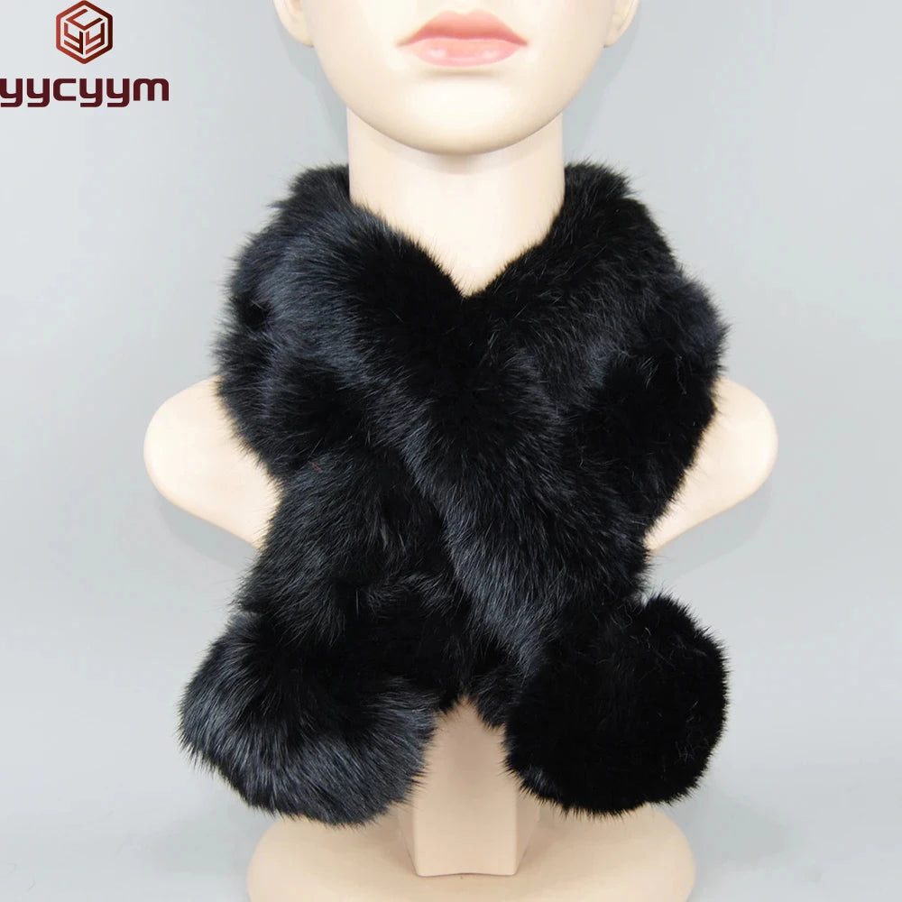 Rabbit Fur Scarf - Genuine Real Natural Fur Muffler for Women Winter Warmth - ZOOMNSTORE