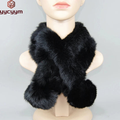 Rabbit Fur Scarf - Genuine Real Natural Fur Muffler for Women Winter Warmth - ZOOMNSTORE
