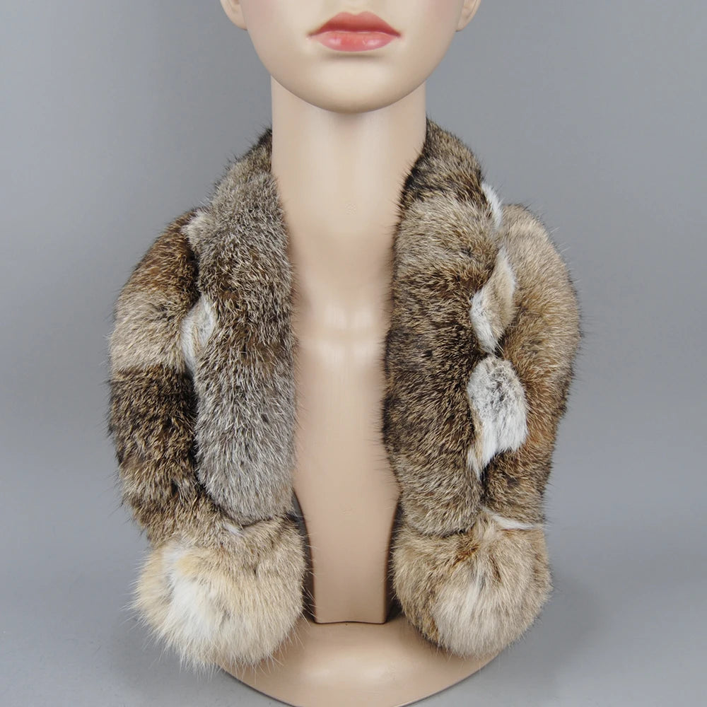 Rabbit Fur Scarf - Genuine Real Natural Fur Muffler for Women Winter Warmth - ZOOMNSTORE