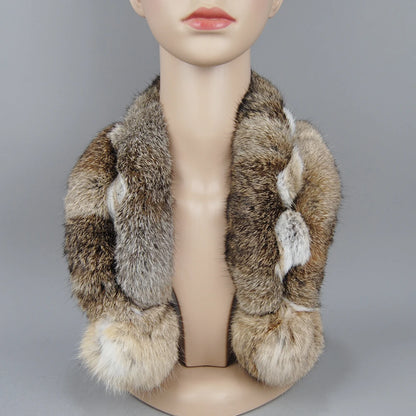 Rabbit Fur Scarf - Genuine Real Natural Fur Muffler for Women Winter Warmth - ZOOMNSTORE