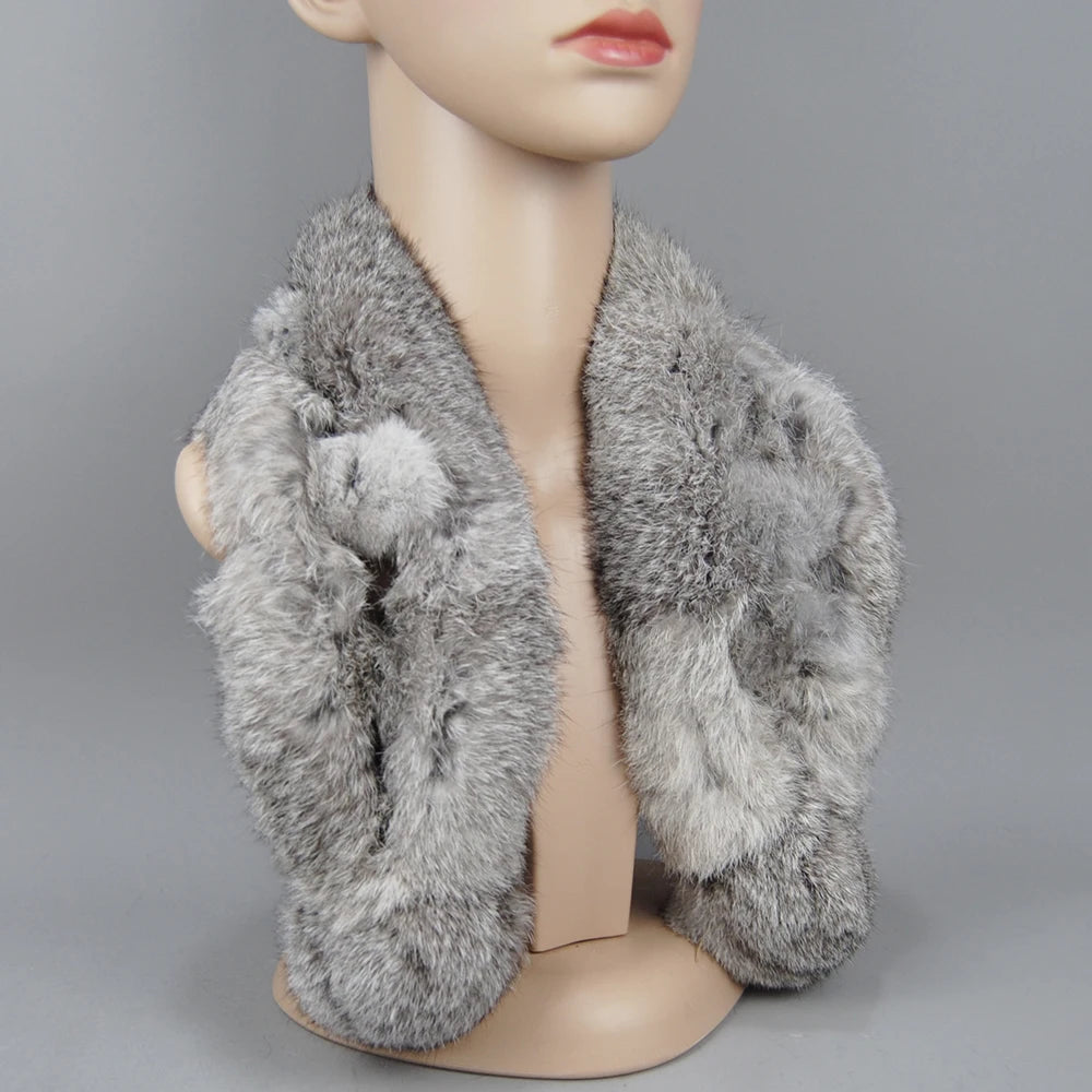 Rabbit Fur Scarf - Genuine Real Natural Fur Muffler for Women Winter Warmth - ZOOMNSTORE