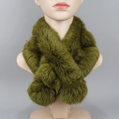 Rabbit Fur Scarf - Genuine Real Natural Fur Muffler for Women Winter Warmth - ZOOMNSTORE