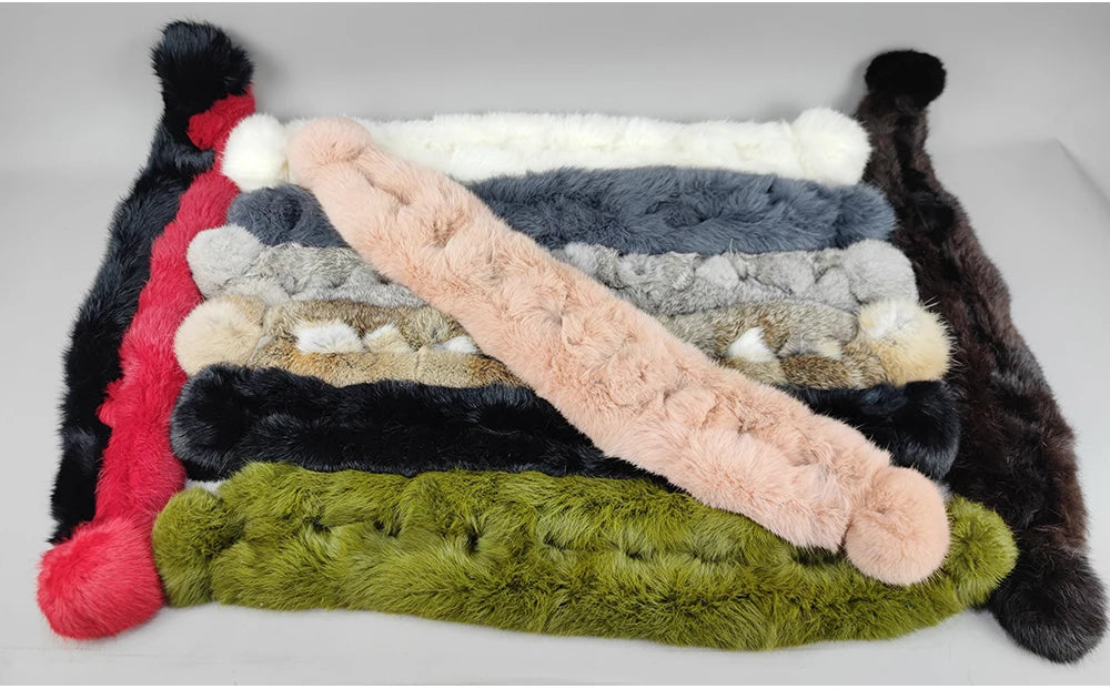 Rabbit Fur Scarf - Genuine Real Natural Fur Muffler for Women Winter Warmth - ZOOMNSTORE
