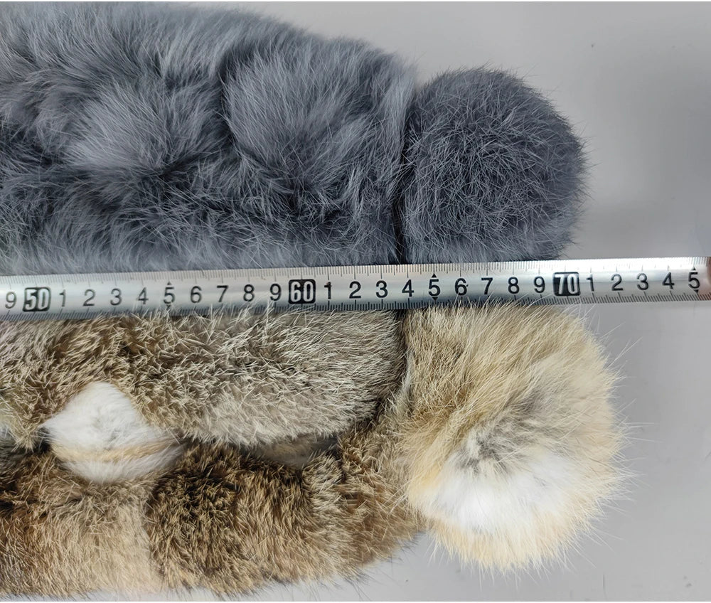 Rabbit Fur Scarf - Genuine Real Natural Fur Muffler for Women Winter Warmth - ZOOMNSTORE