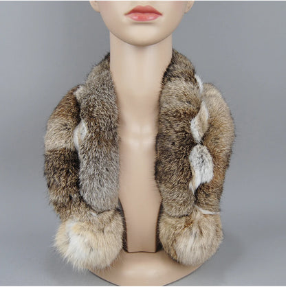 Rabbit Fur Scarf - Genuine Real Natural Fur Muffler for Women Winter Warmth - ZOOMNSTORE