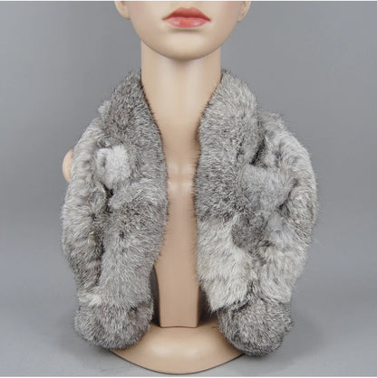 Rabbit Fur Scarf - Genuine Real Natural Fur Muffler for Women Winter Warmth - ZOOMNSTORE