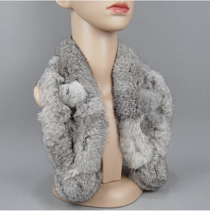 Rabbit Fur Scarf - Genuine Real Natural Fur Muffler for Women Winter Warmth - ZOOMNSTORE