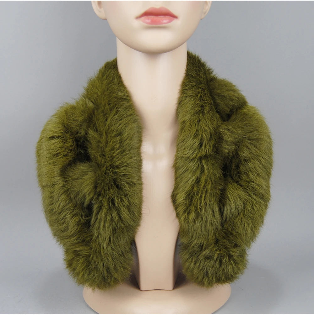 Rabbit Fur Scarf - Genuine Real Natural Fur Muffler for Women Winter Warmth - ZOOMNSTORE